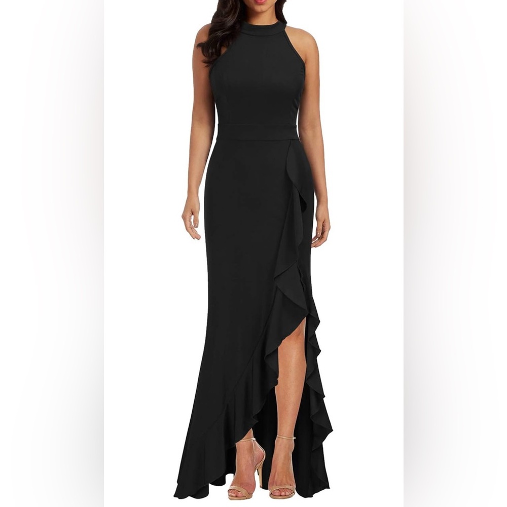 WOOSEA Women's High Neck Split Bodycon Mermaid Evening Cocktail Long Dress